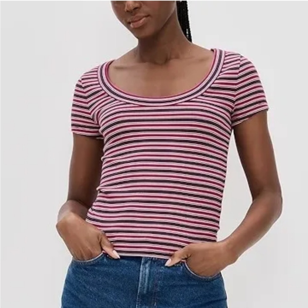 Madewell (Re)generative Cotton Ribbed Scoopneck Tee striped size SM